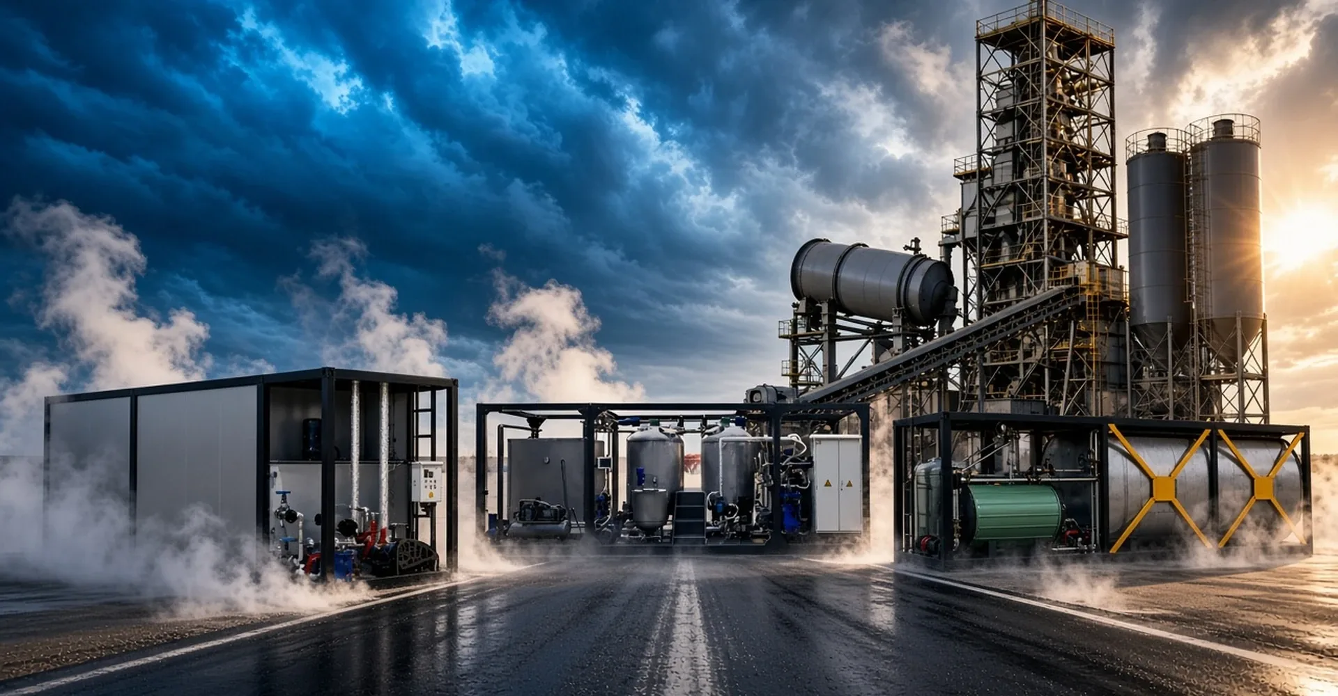 Asphalt mixing equipment at the factory